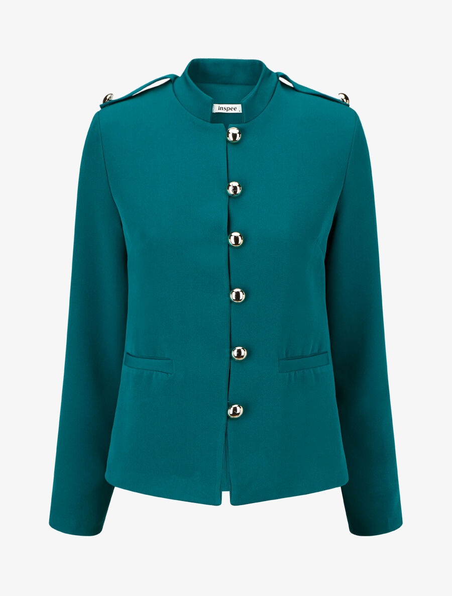 Blazer uni mi-long boutonné - Bleu canard - 1