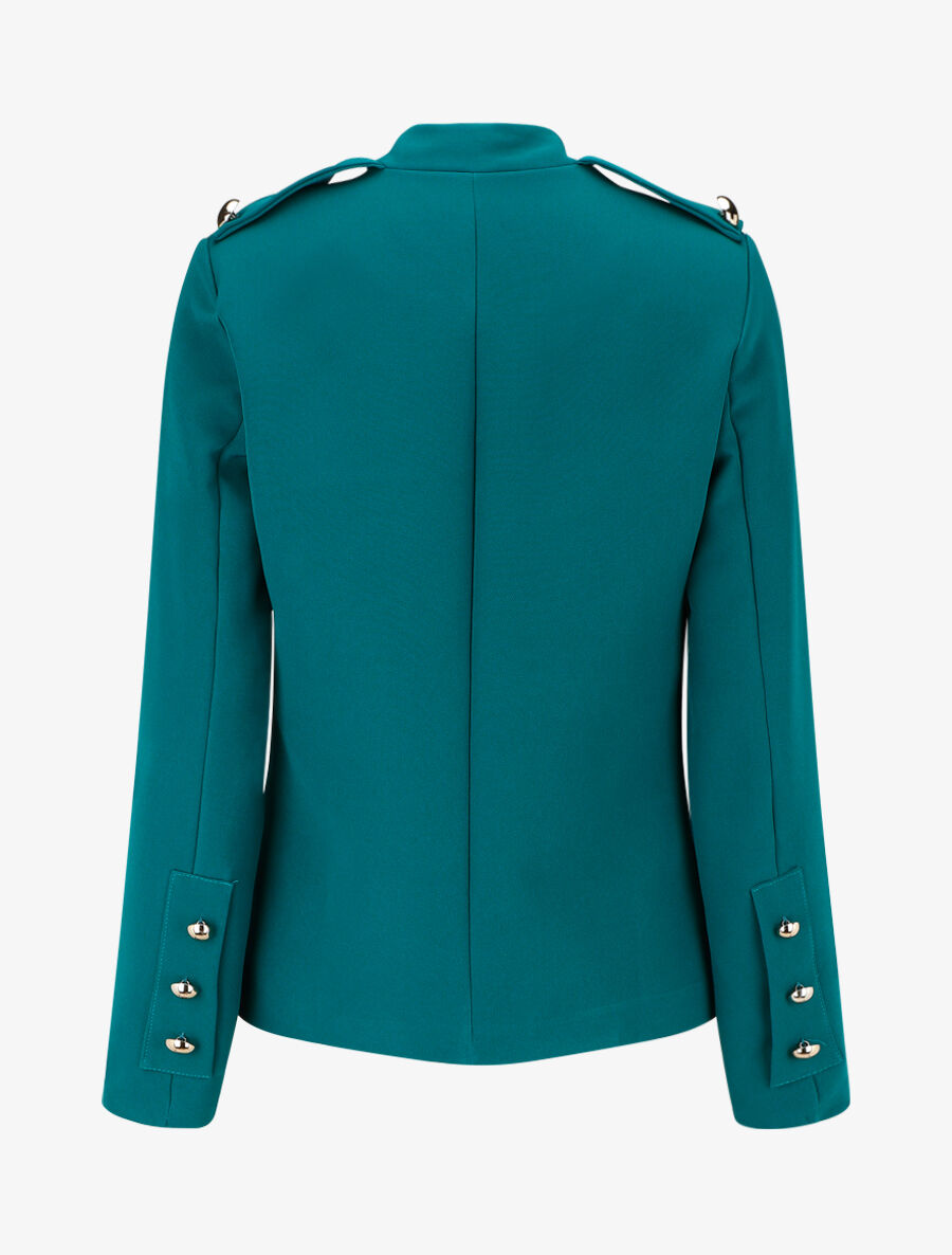 Blazer uni mi-long boutonné - Bleu canard - 2