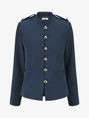 Blazer uni mi-long boutonné - Marine - 4