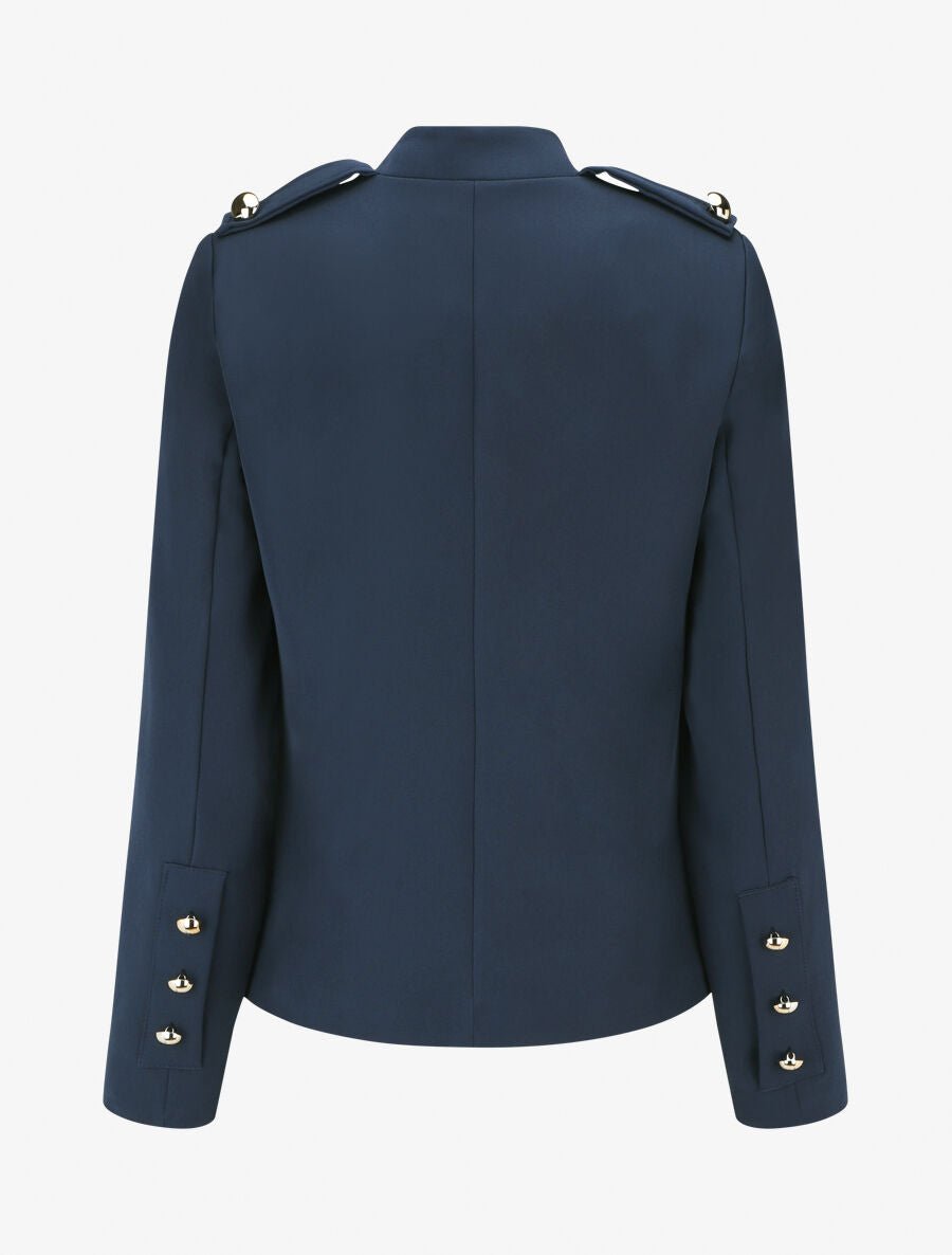Blazer uni mi-long boutonné - Marine - 2