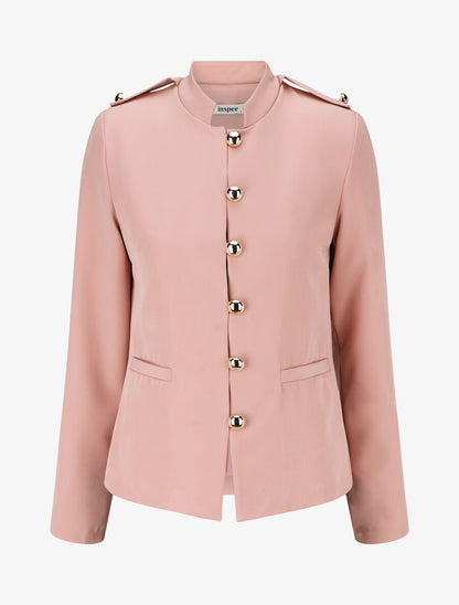 Blazer uni mi-long boutonné - Rose - 4