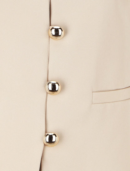 Blazer uni mi-long boutonné - Beige - 3