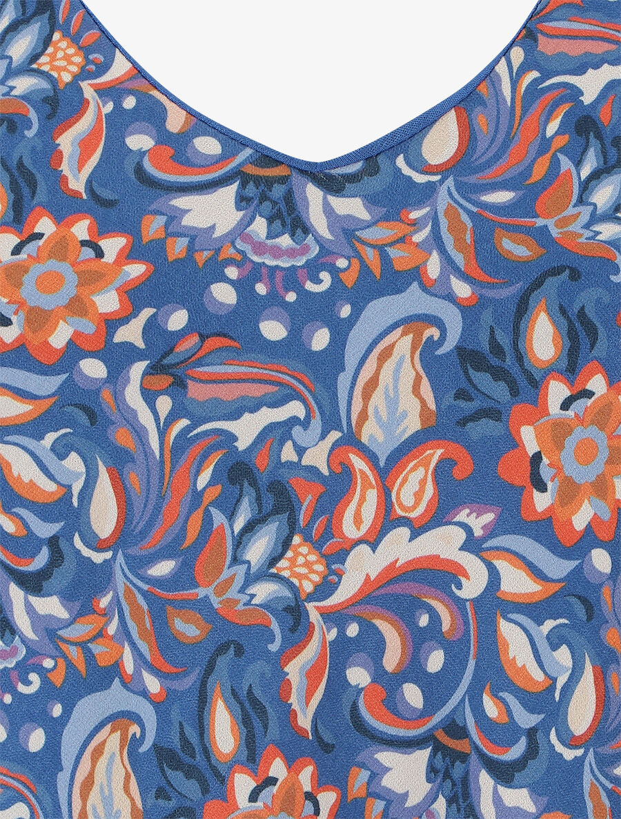 Débardeur motif fleuri et bretelles fantaisies - Bleu foncé - 3