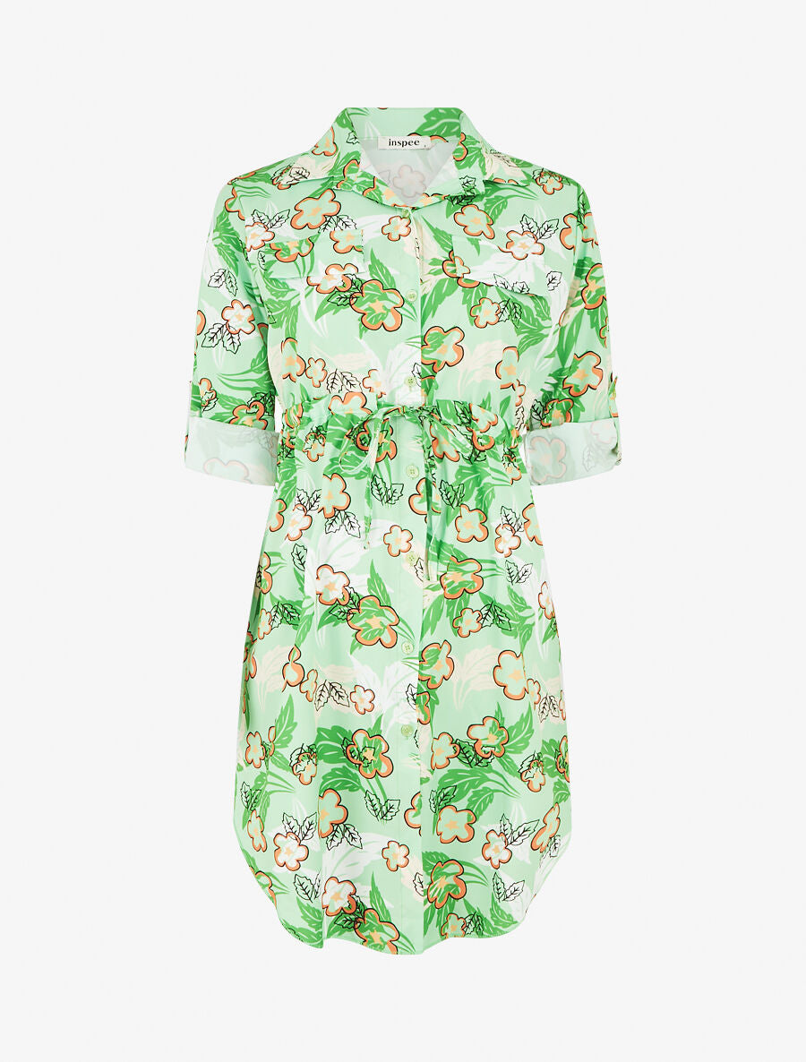 Robe imprimé fantaisie à manches retroussables - Vert d&