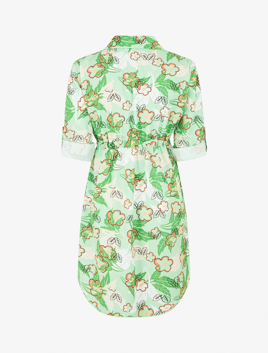 Robe imprimé fantaisie à manches retroussables - Vert d&