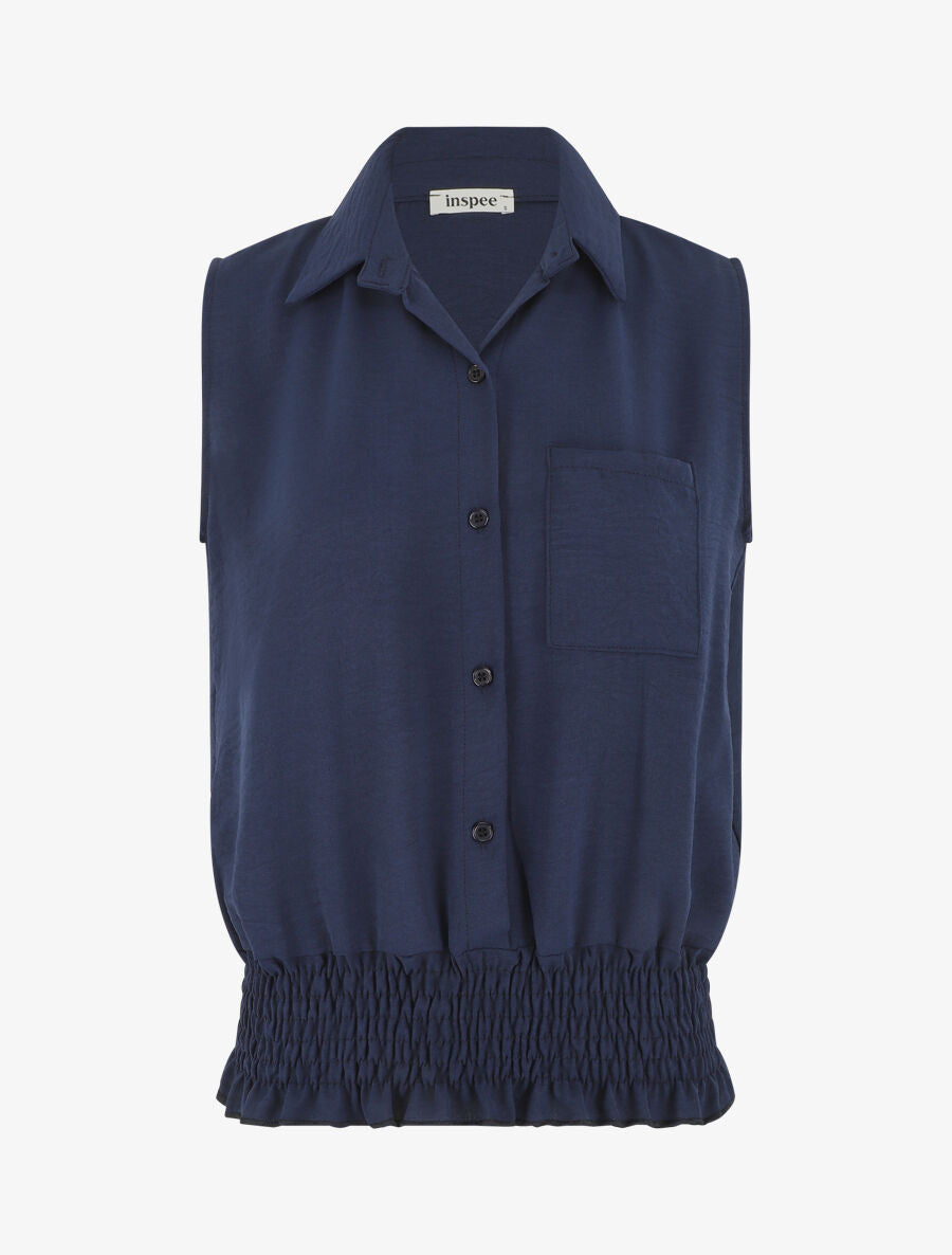 Chemise uni sans manches à bord élastiqué - Marine - 4