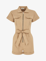 Combishort uni ceinturé et zippé - Camel - 5