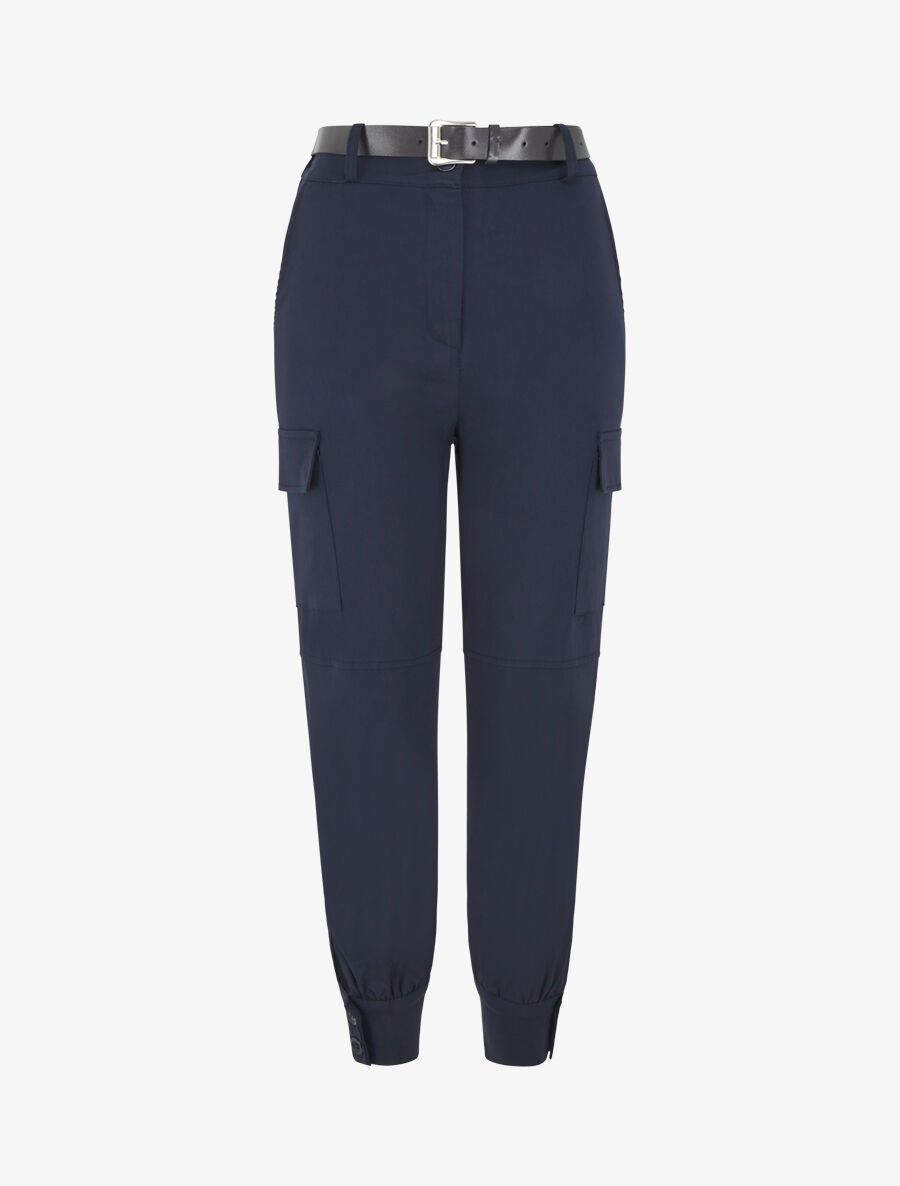 Pantalon cargo élastiqué uni - Marine - 1