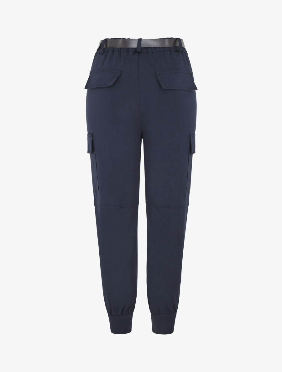 Pantalon cargo élastiqué uni - Marine - 2