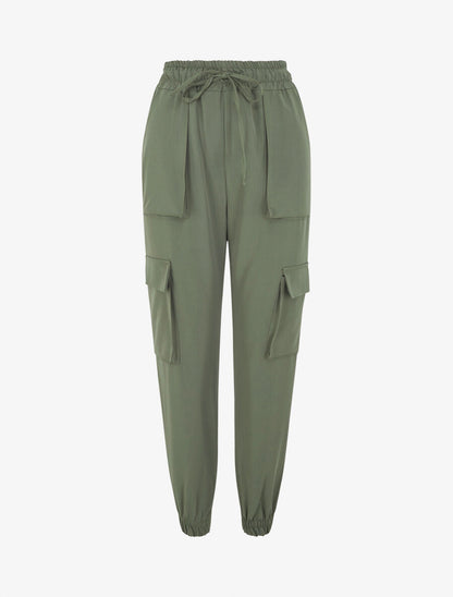 Pantalon cargo fluide à bords élastiqués - Kaki - 1