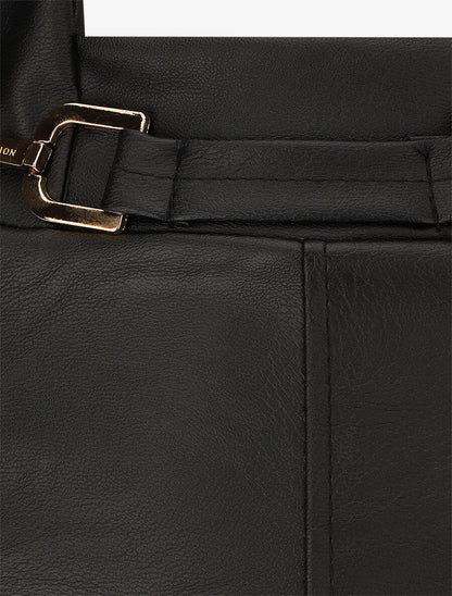 Jupe longue en simili à ceinture stylisée - Noir - 3