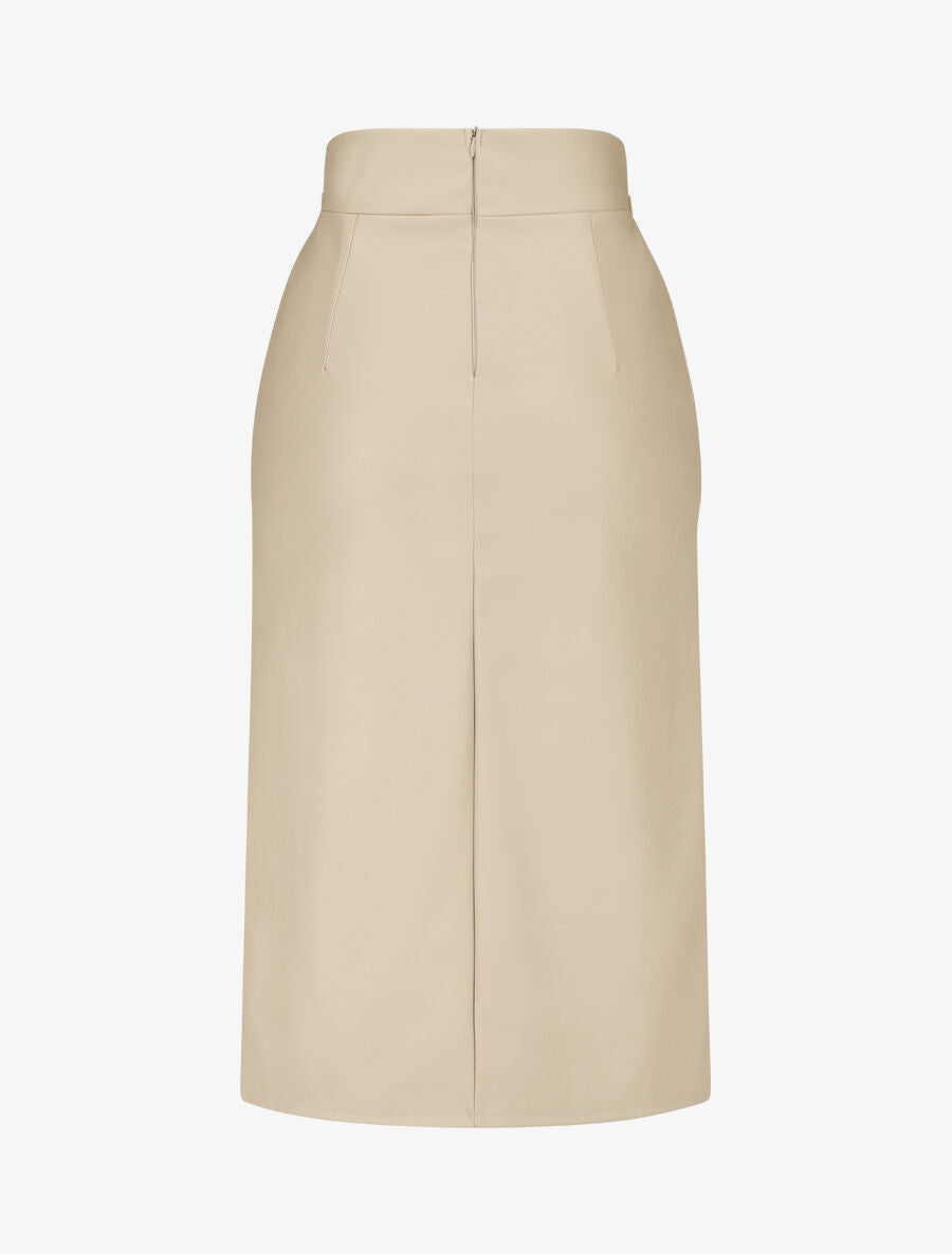 Jupe longue en simili à ceinture stylisée - Beige - 2