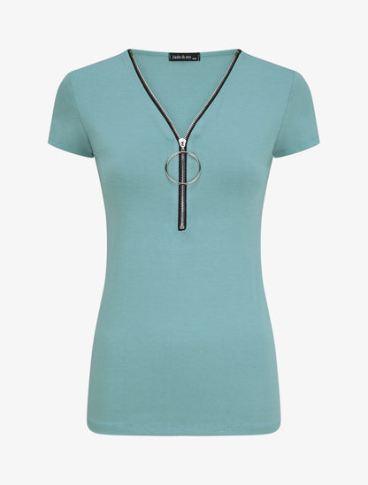 T-shirt stretch à encolure zippée - Bleu ciel - 4