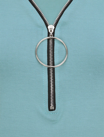 T-shirt stretch à encolure zippée - Bleu ciel - 3