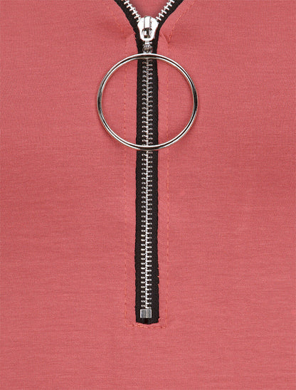 T-shirt stretch à encolure zippée - Rose foncé - 3