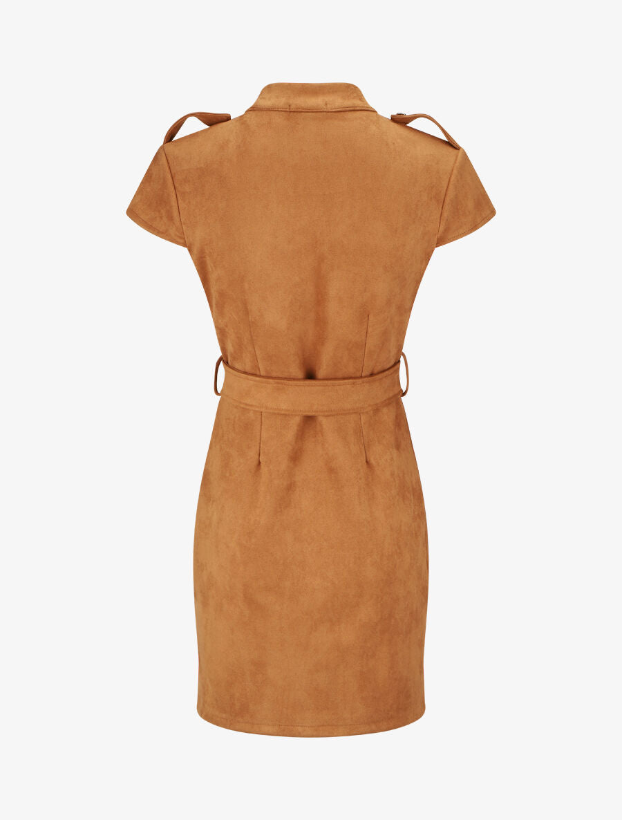Robe courte en suédine ceinturée - Camel - 2