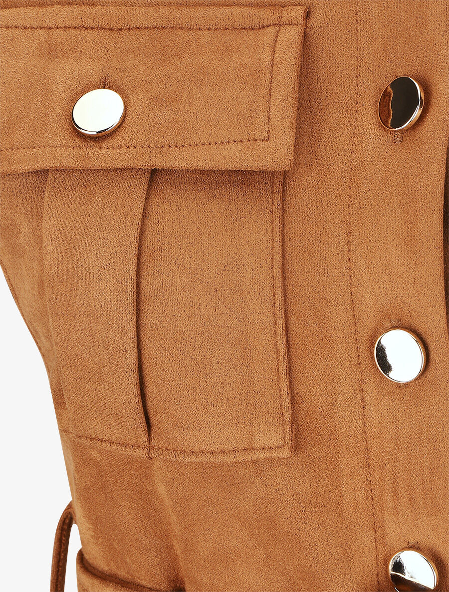 Robe courte en suédine ceinturée - Camel - 3