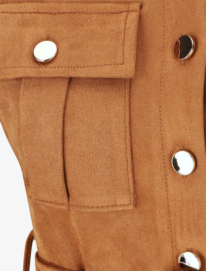 Robe courte en suédine ceinturée - Camel - 3