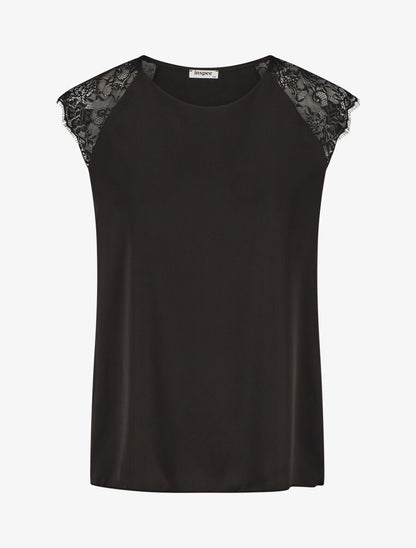 Top satiné à dentelle - Noir - 4
