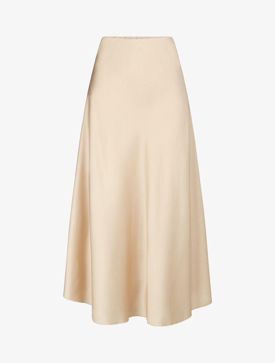 Jupe longue satinée et évasée - Beige - 4