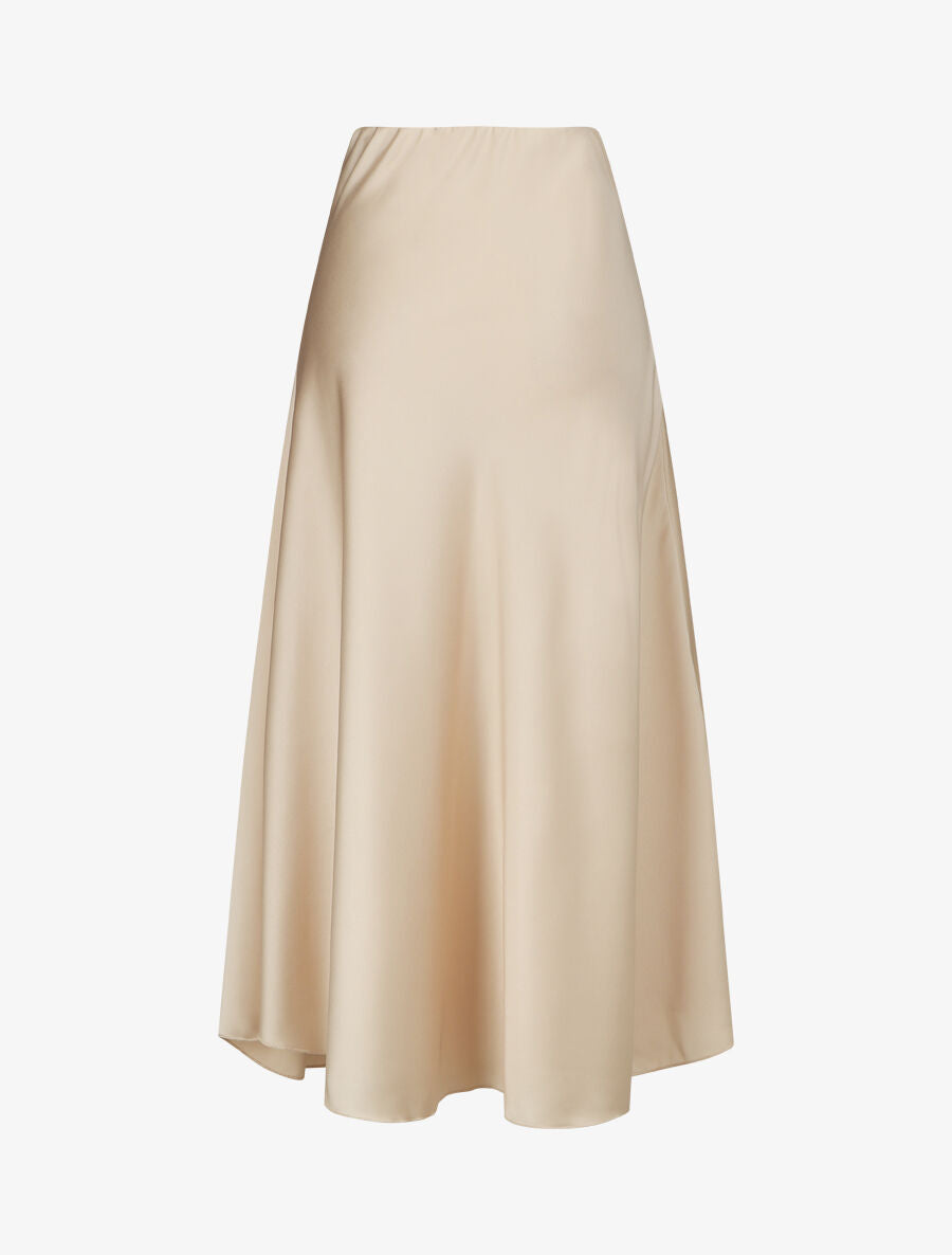 Jupe longue satinée et évasée - Beige - 2