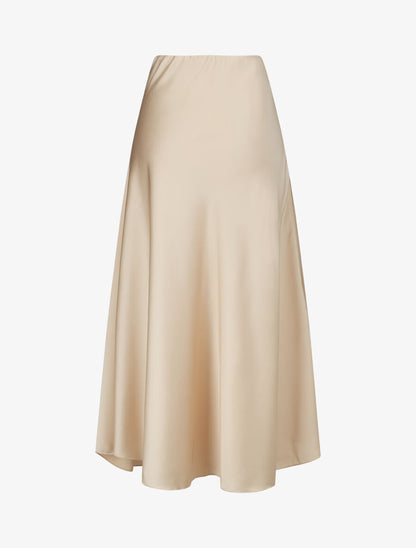 Jupe longue satinée et évasée - Beige - 2