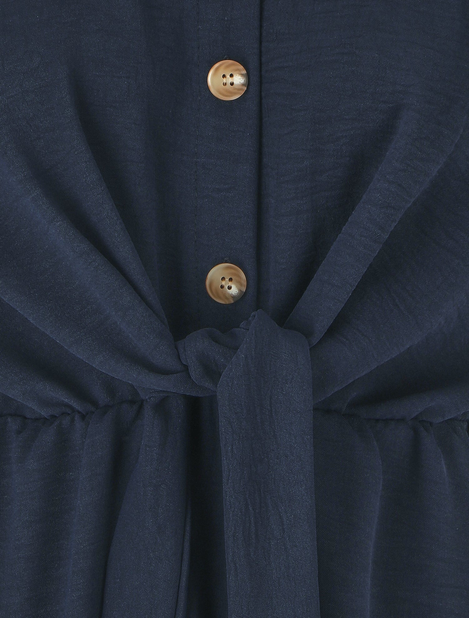 Robe unie à noeud et manches courtes - Marine - 3