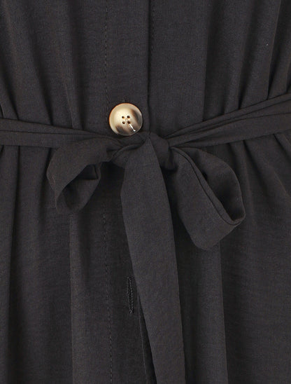 Robe chemise unie ceinturée - Noir - 3