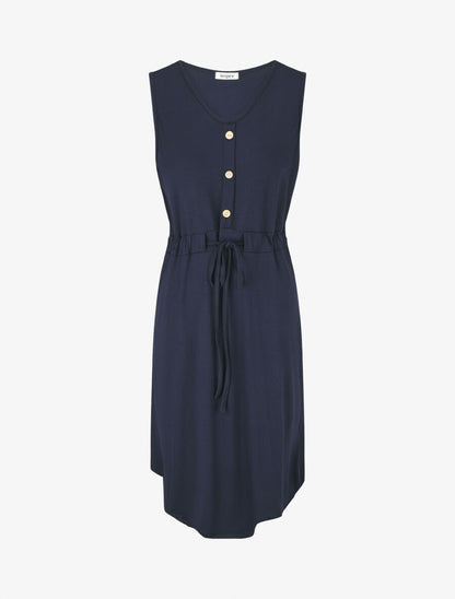 Robe mi-longue sans manches élastiquée - Marine - 1
