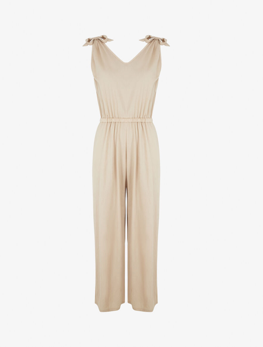 Combinaison ample bretelles à noeud - Beige - 1