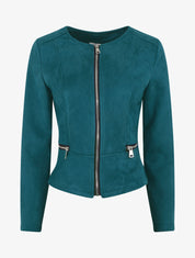 Veste en suédine à zips décoratifs - Bleu canard - 1