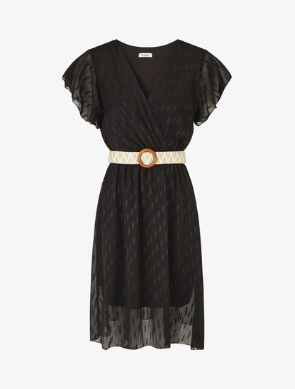 Robe texturée en voile - Noir - 1