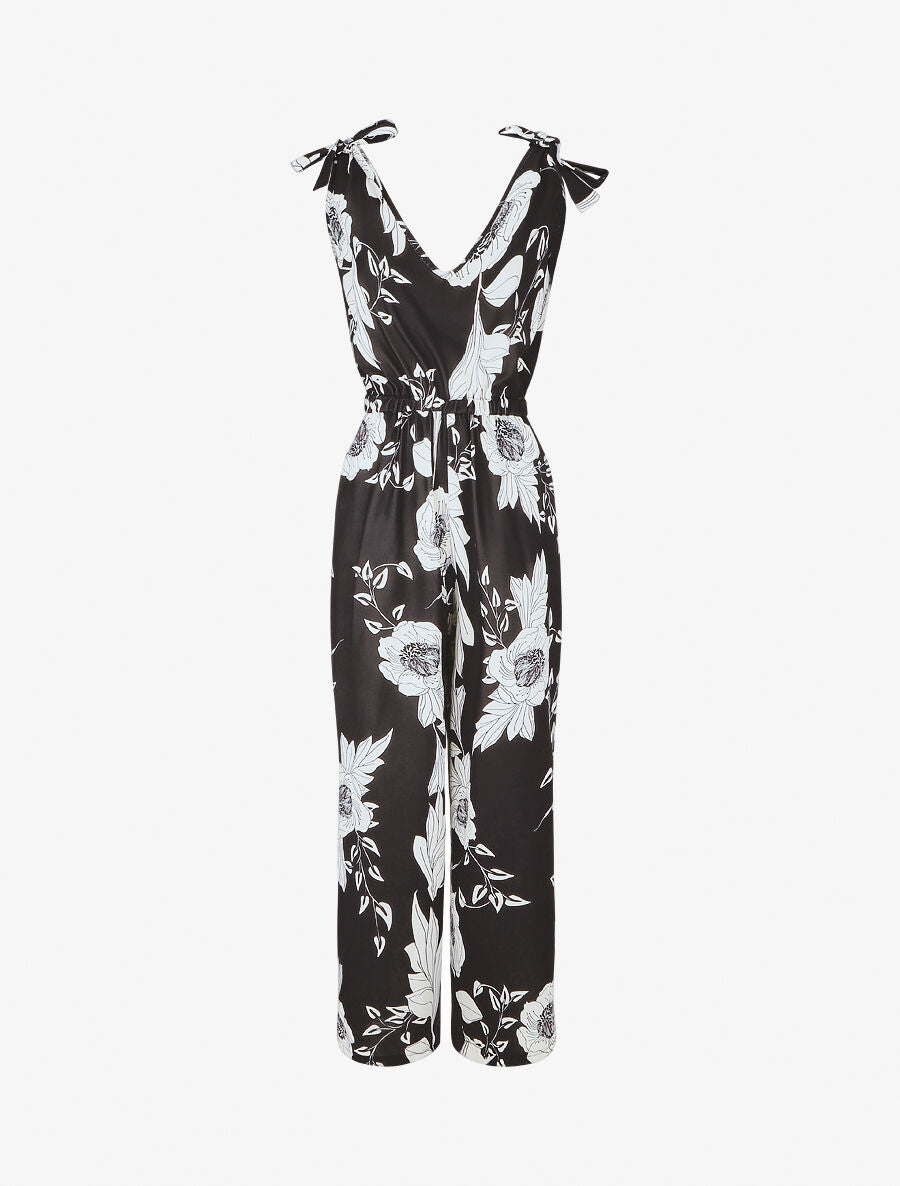 Combinaison ample imprimé grandes fleurs - Noir - 1