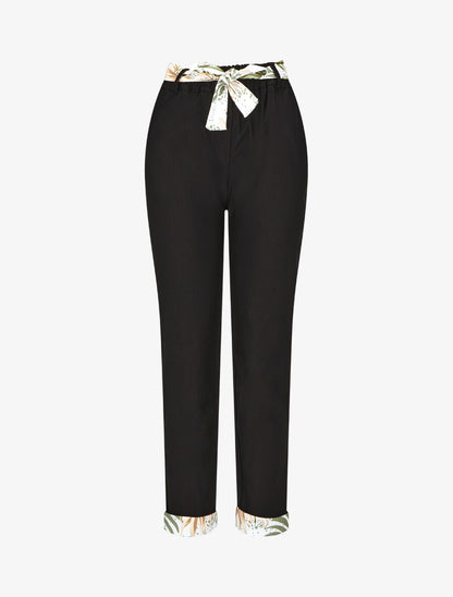 Pantalon droit taille haute ourlet fantaisie - Noir - 1