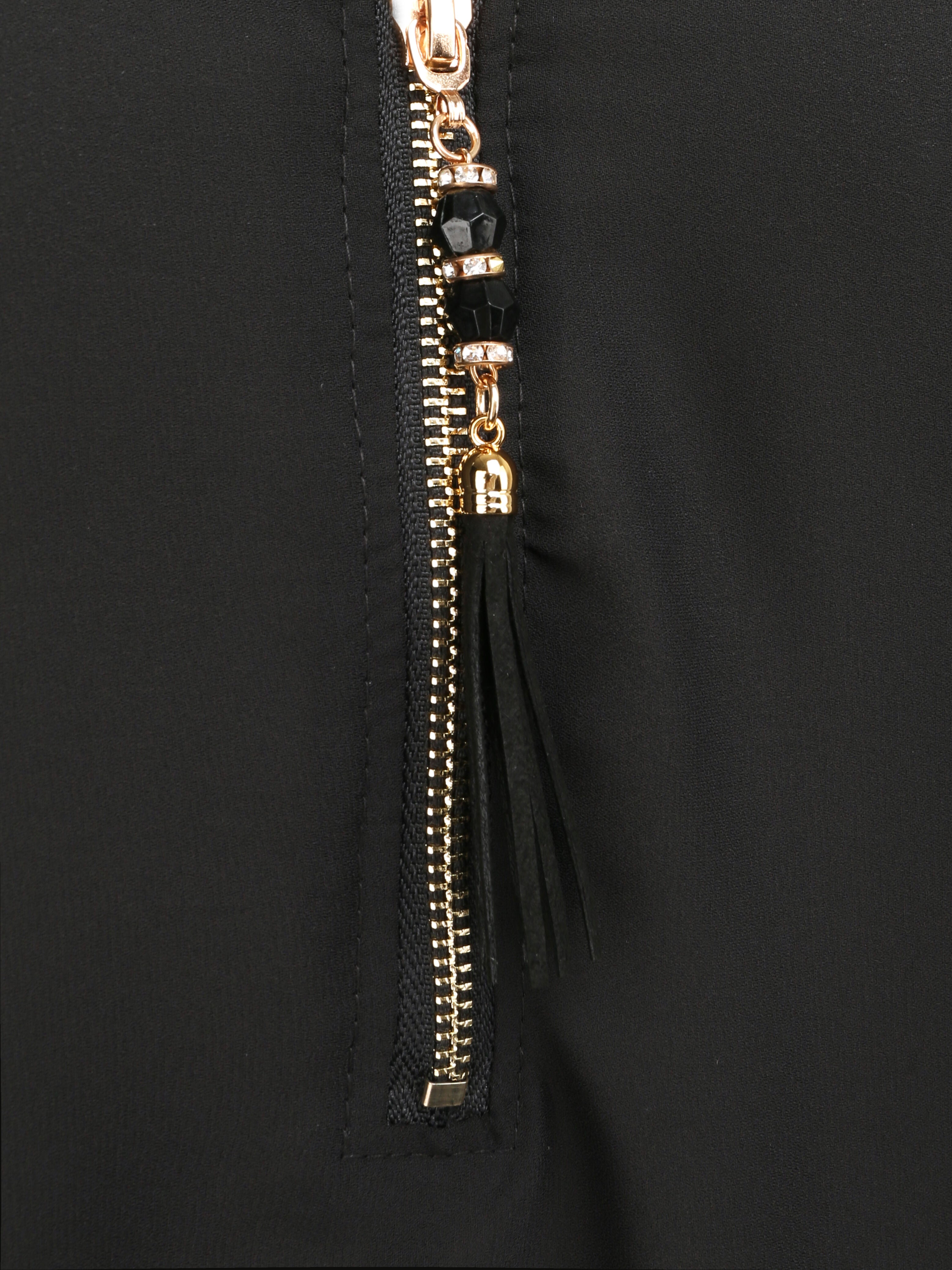 Top droit uni à dos en dentelle - Noir - 3