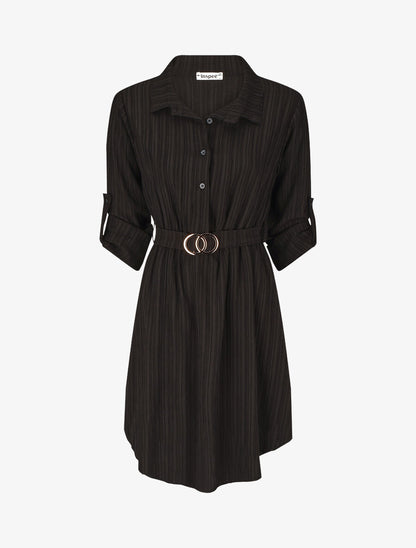 Robe chemise mi-longue texturée - Noir - 1
