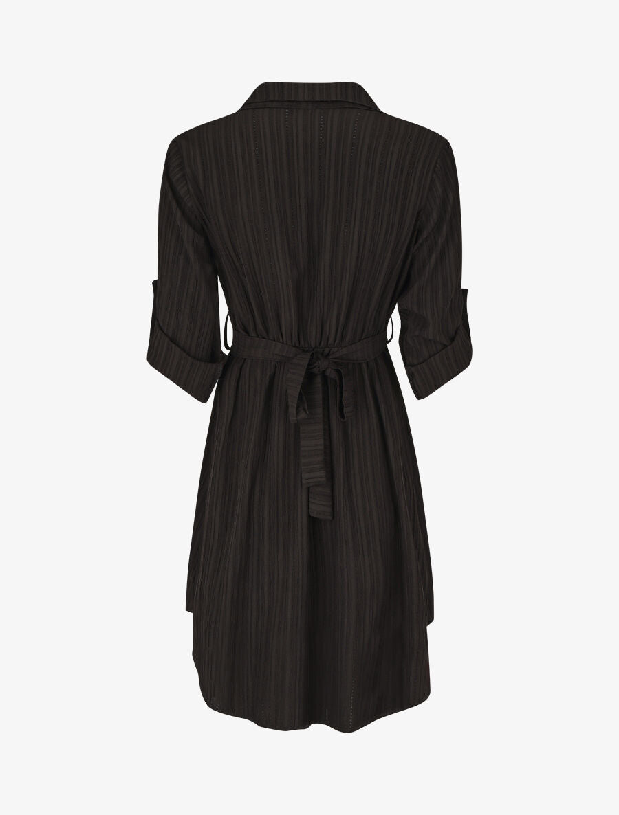 Robe chemise mi-longue texturée - Noir - 2