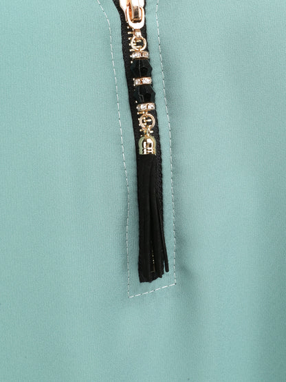 Top droit uni à dos en dentelle - Bleu clair - 3