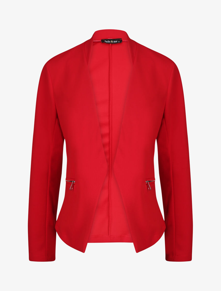 Veste droite unie à poches zippées - Rouge - 4