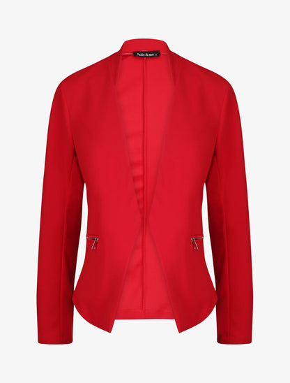 Veste droite unie à poches zippées - Rouge - 4