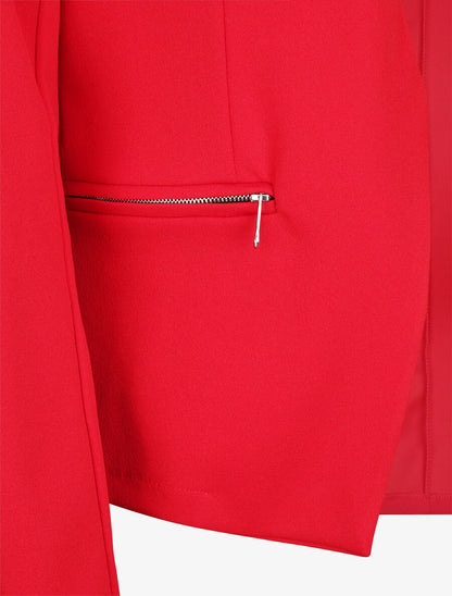 Veste droite unie à poches zippées - Rouge - 3
