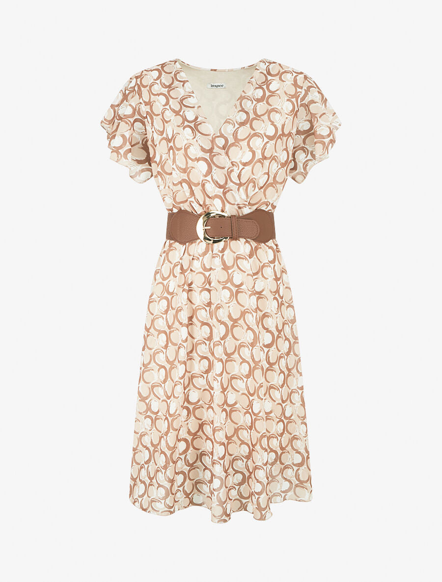 Robe longue élastiquée imprimé fantaisie - Camel - 4