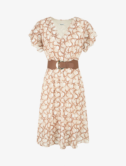 Robe longue élastiquée imprimé fantaisie - Camel - 4
