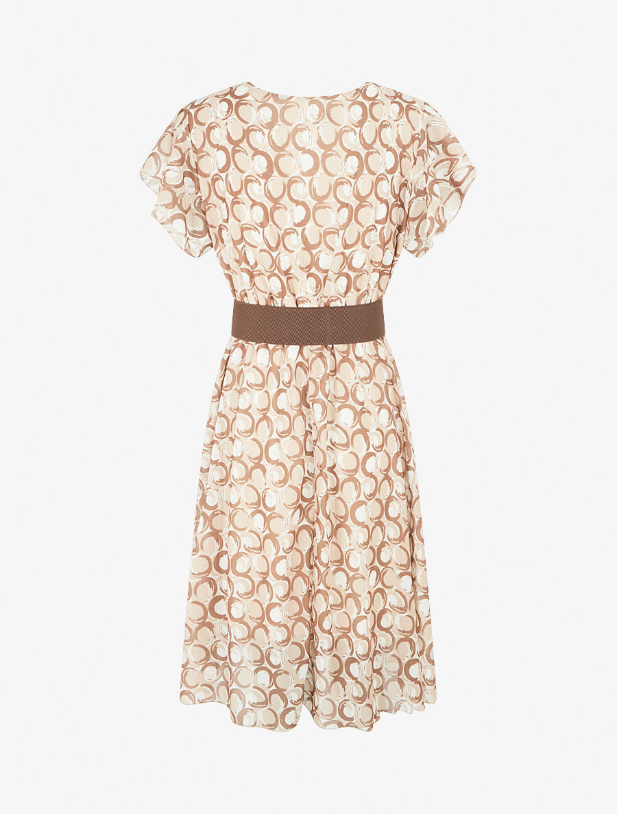 Robe longue élastiquée imprimé fantaisie - Camel - 2