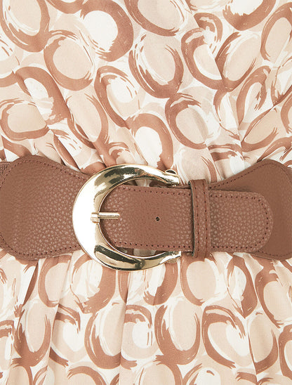 Robe longue élastiquée imprimé fantaisie - Camel - 3