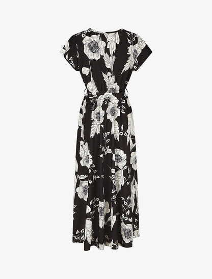 Robe longue imprimé floral à col cache-coeur - Noir - 2