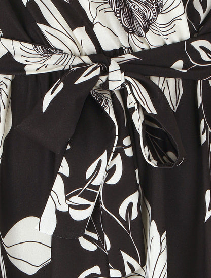 Robe longue imprimé floral à col cache-coeur - Noir - 3