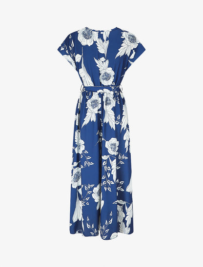 Robe longue imprimé floral à col cache-coeur - Bleu roi - 2