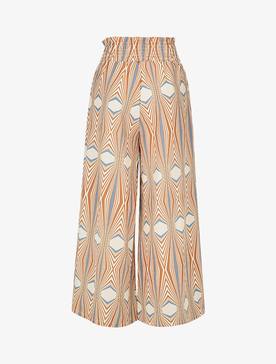 Pantalon ample taille haute imprimé psychédélique - Beige - 2