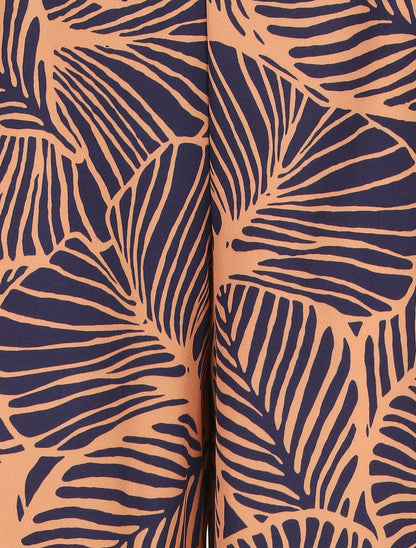 Pantalon ample taille haute imprimé feuilles - Marine - 3